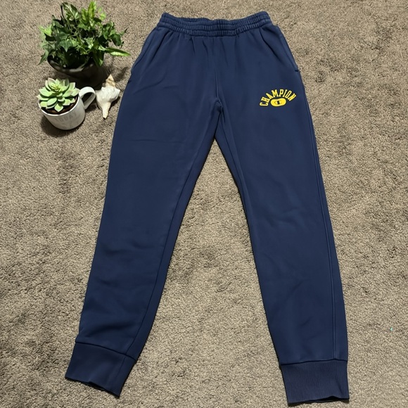 EUC Champion Brand Sweats-Men’s Sz S-Cotton Blend-Navy/Yellow-Drawstring Waist - Picture 4 of 14